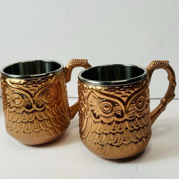 Pier 1 Imports Owl Moscow Mule Mug Stainless Steel Copper Cup Set Of 4 - Picture 5 of 9